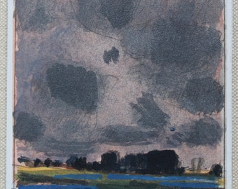 Evening Clouds, Original Small Landscape Painting on Panel, Fridge Magnet, Stooshinoff