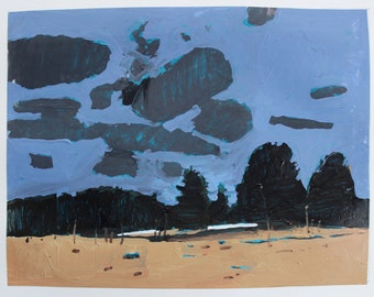 Original Spring Landscape Collage Painting on Paper, 11 x 15 Inches, "Forest Return"
