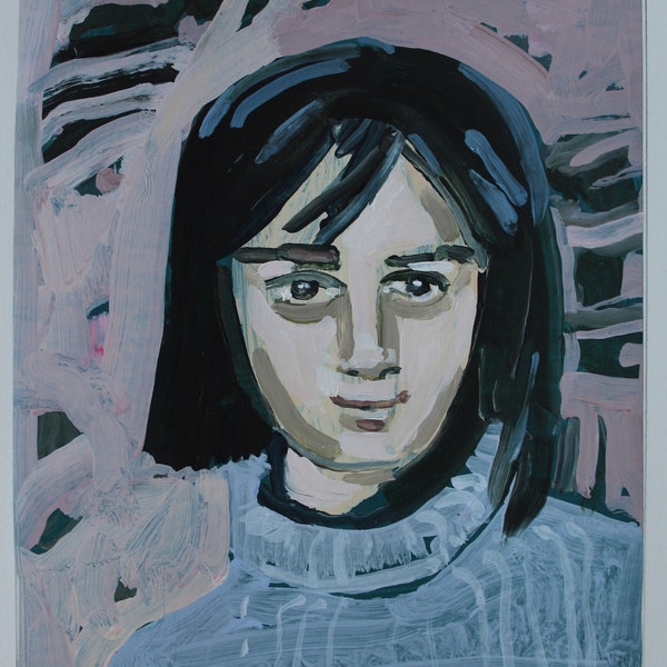 Night People, Niki de Saint Phalle, Original Portrait Painting on Paper, 11 x 15 Inches, Stooshinoff
