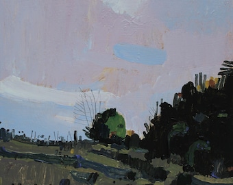 Kiss at Dusk, Original Canadian Landscape Painting on Panel, 8 x 8 Inches, Stooshinoff