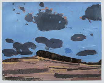 Original Spring Landscape Collage Painting on Paper, 11 x 15 Inches, Stooshinoff, "West Plains"