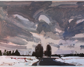 January Junction, Original Winter Landscape Painting on Paper, 11 x 15 Inches, Stooshinoff