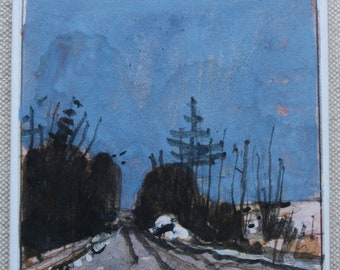 Original Small Winter Landscape Painting on Panel, Fridge Magnet, Stooshinoff, "To North Field"