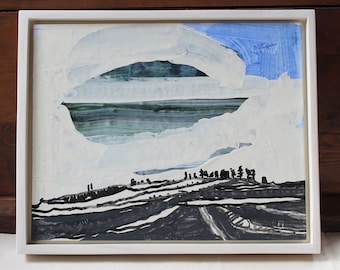 Canadian Abstract Landscape Painting: Framed Acrylic Art, 8x10, "The Land"