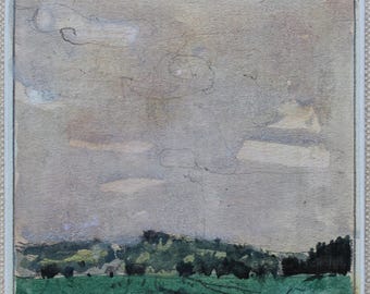 Plein Air Gouache Landscape Painting Fridge Magnet: Don's Hill Miniature Art