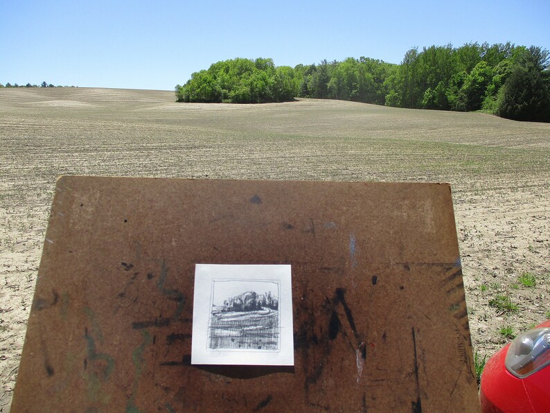 June Stand Stooshinoff Fridge Magnet Original Tiny Plein Air Pencil Drawing on Panel