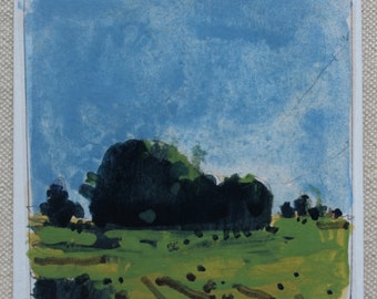Saturday Stand, Original Small Landscape Painting on Panel, Fridge Magnet, Stooshinoff