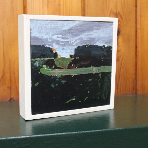 Original Acrylic Landscape Collage Painting on Panel, Framed, "Entrance at Dusk", Stooshinoff