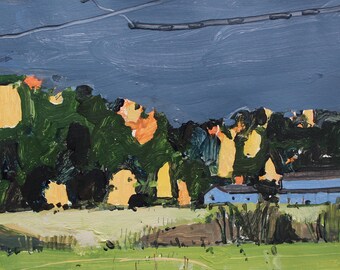 Original Canadian Landscape Painting, "Llama Farm",  6x8 Inches