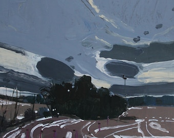 January Dusk, Original Winter Landscape  Painting on Panel, Stooshinoff