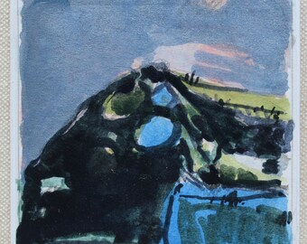 Black Hill, Original Small Landscape Painting on Panel, Fridge Magnet, Stooshinoff