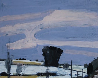 Little Stand, Original Winter Landscape  Painting on Panel, Stooshinoff