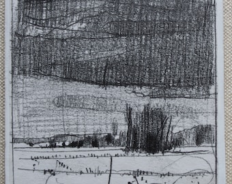 Original Small Plein Air Landscape Drawing on Panel, Fridge Magnet, On Zion, February 1, Stooshinoff