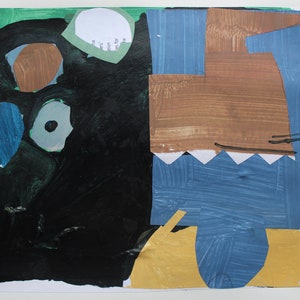 Beggars Would Ride, Original Abstract Collage Painting on Paper, Free Shipping, Stooshinoff