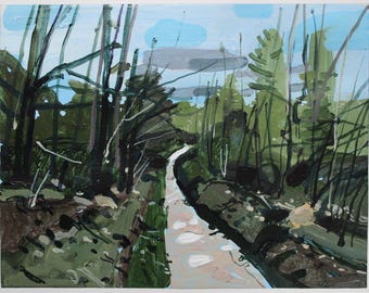 Original Canadian Landscape Painting on Paper, 11 x 15 Inches, "Forest Path"