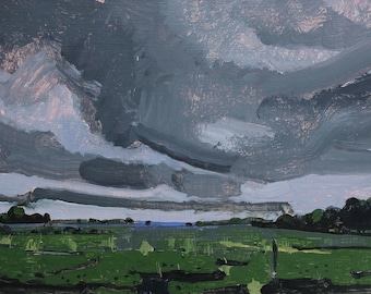 Original Canadian Landscape  Painting on Panel, 8 x 11 Inches, Stooshinoff, "Coming Rain"