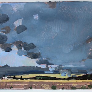 November Farm, Zmierzch, Oryginalny kanadyjski obraz krajobrazowy na papierze, 11 x 15 cali, Stooshinoff