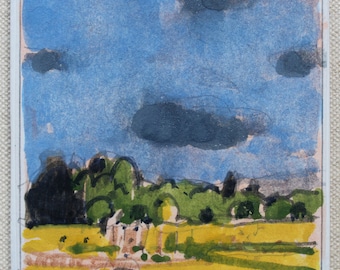 Meadow Path , Original Small Landscape Painting on Panel, Fridge Magnet, Stooshinoff