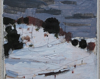Original Small Acrylic Landscape Painting on Panel, Fridge Magnet, "Trail Thaw"