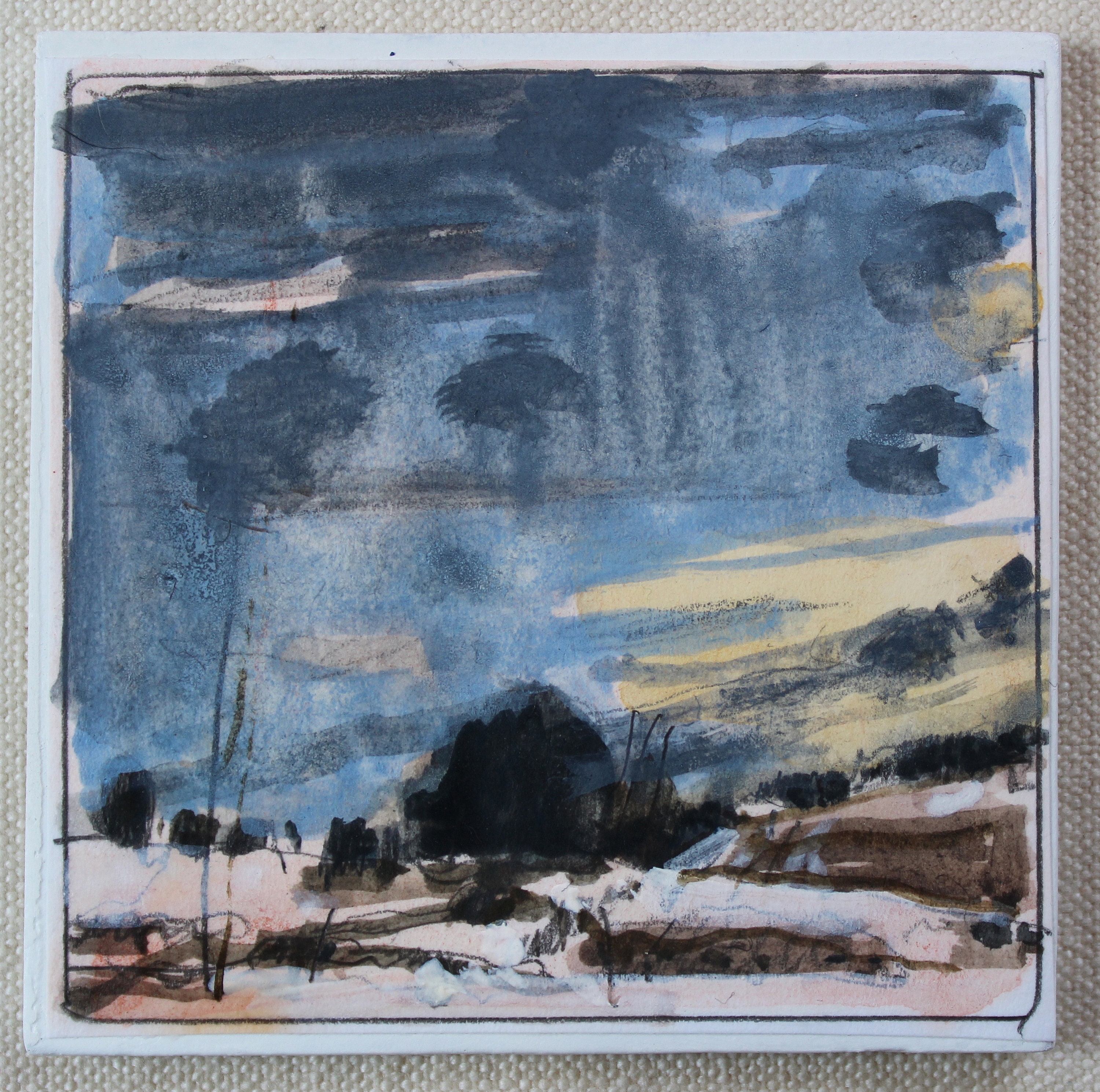 Chickabiddy Dusk, Original Small Gouache Landscape  Painting on Panel, Fridge Magnet, Stooshinoff
