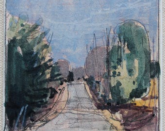 パネルに描かれたオリジナルの小型グワッシュ風景画、冷蔵庫用マグネット、「ガナラスカ・ウェイ」