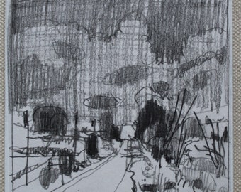Leaving Garden Hill, Original Small Plein Air Landscape Pencil Drawing on Panel, Fridge magnet, Stooshinoff