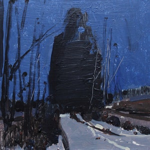 Midnight Path, Original Canadian Winter Landscape Painting on Panel,  Framed, Stooshinoff