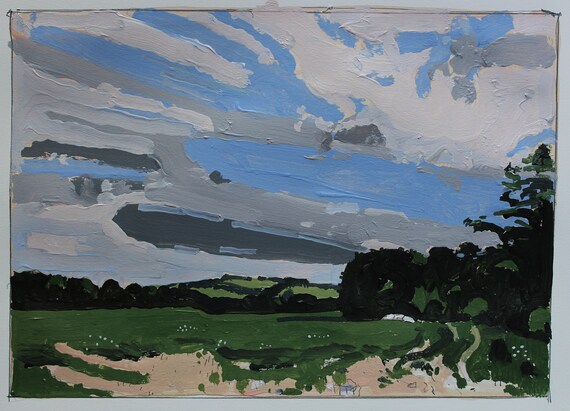 tobacco road paint Tobacco Road, Original Canadian Landscape Painting on Paper, 11 x 15  Inches, Stooshinoff