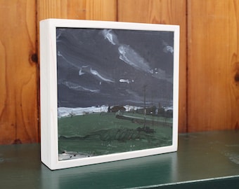 Original Acrylic Collage Landscape Painting on Panel, Framed, Stooshinoff,  "Storm Coming"
