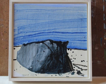 Original Canadian Landscape Painting on Panel, Framed and Ready to Hang, "April Rock"