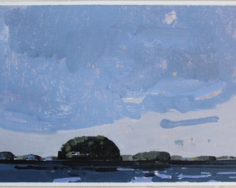 Rice Lake at Gores Landing, Original Spring Landscape Painting on Paper, 6 x 9 Inches, Stooshinoff