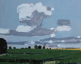 Silent Farm, Original Canadian Landscape  Painting on Panel, 8 x 8 Inches, Stooshinoff