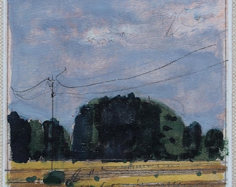 Original Small Gouache Landscape  Painting on Panel, Fridge Magnet, "Chickabiddy Hill, July"