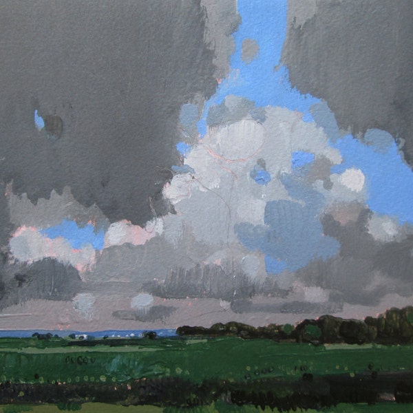 August Haze, Original Summer Landscape Painting on Paper, Stooshinoff