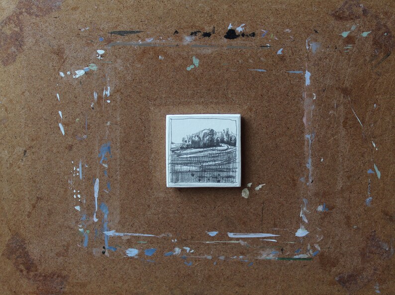 June Stand Stooshinoff Fridge Magnet Original Tiny Plein Air Pencil Drawing on Panel