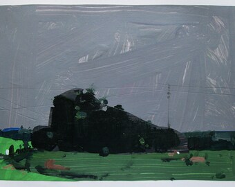 Original Landscape Collage Painting on Paper, Stooshinoff, Evening Rain, "June 30"