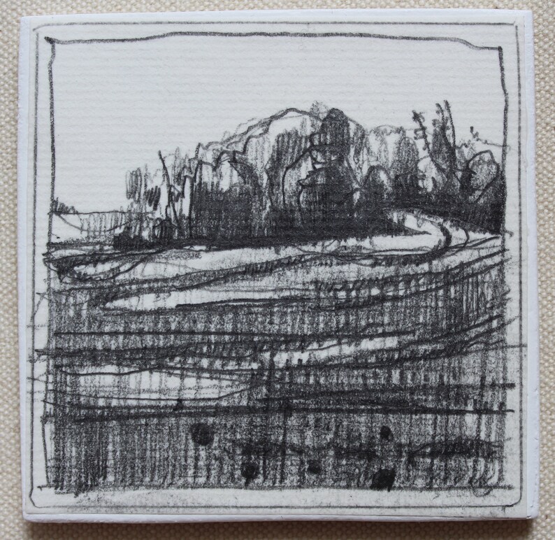 June Stand Stooshinoff Fridge Magnet Original Tiny Plein Air Pencil Drawing on Panel