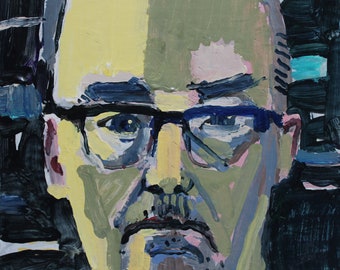 Original Canadian Self Portrait Painting on Panel, 8 x 8 Inches, Framed, Stooshinoff, "Green Self"