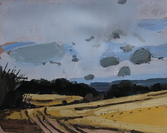 Don's Field, November End, Original  Landscape Painting on Paper, 15 x 11 Inches, Stooshinoff