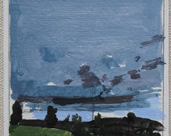 Original Small Acrylic Landscape  Painting on Panel, Fridge Magnet, Stooshinoff, "Evening Fade"