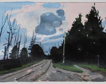 Original Spring Landscape Painting on Paper, 11 x 15 Inches, "Companion"