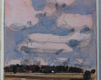 Original Small Gouache Landscape Painting on Panel, Fridge Magnet, "Sanctuary Field"