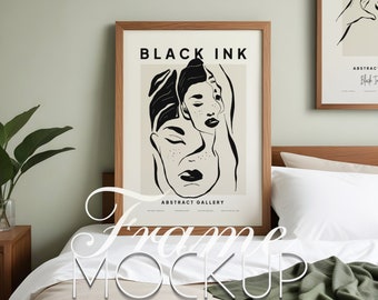 Vertical Frame Mockup Close Up Mockup Cozy Elegant Bedroom Mockup Portret Vertical Frame ISO DIN A Photoshop Photopea Mockup Template