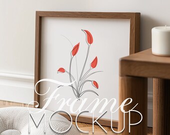 Frame Mockup Thin Wood Frame Mockup Close Up Detail Frame Mock Up Square 1:1 Mockup Elegant Frame Mockup Photoshop Photopia Mockup Template