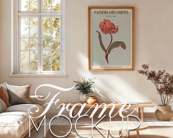 Vertical Frame Mockup Thin Wood Frame Mockup Living Room Cozy Elegant  Portret Vertical Frame DIN A ISO Photoshop Photopia Mockup Template