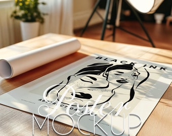 Poster Mockup Close Up Detail Mockup Minimal Interior DIN A Ratio PSD Photoshop Photopea Template