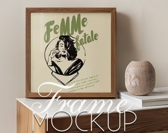 Frame Mockup Thin Wood Frame Mockup Close Up Detail Frame Mock Up Square 1:1 Mockup Elegant Frame Mockup Photoshop Photopia Mockup Template