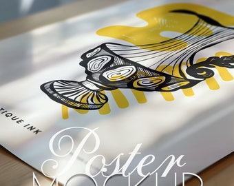 Vertical Poster Mockup Close Up Detail Mockup Minimal Interior Mockup Portret Horizontal Mock Up DIN A Ratio PSD Photoshop Photopea Template