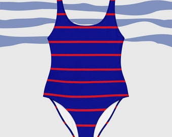 One-Piece red striped Swimsuit