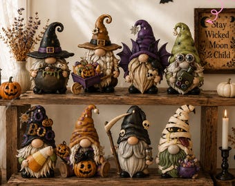 Halloween Gnomes Decor Set, Spooky Witch Vampire Reaper Figurines, Fall Autumn Home Decoration, Unique Gnome Collection